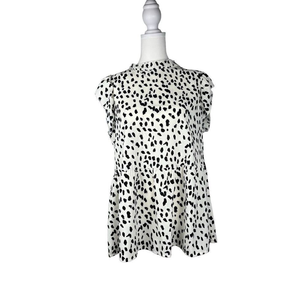 Women’s Spotted Ruffle Sleeve High Neck Sleeveless Top Medium